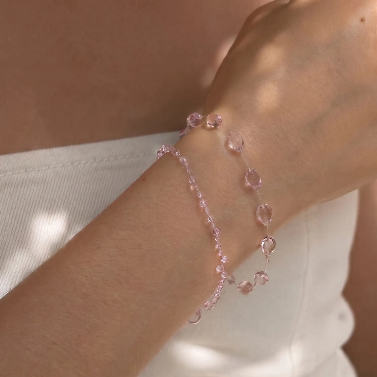 Bracelet Perles Roses (double rang)