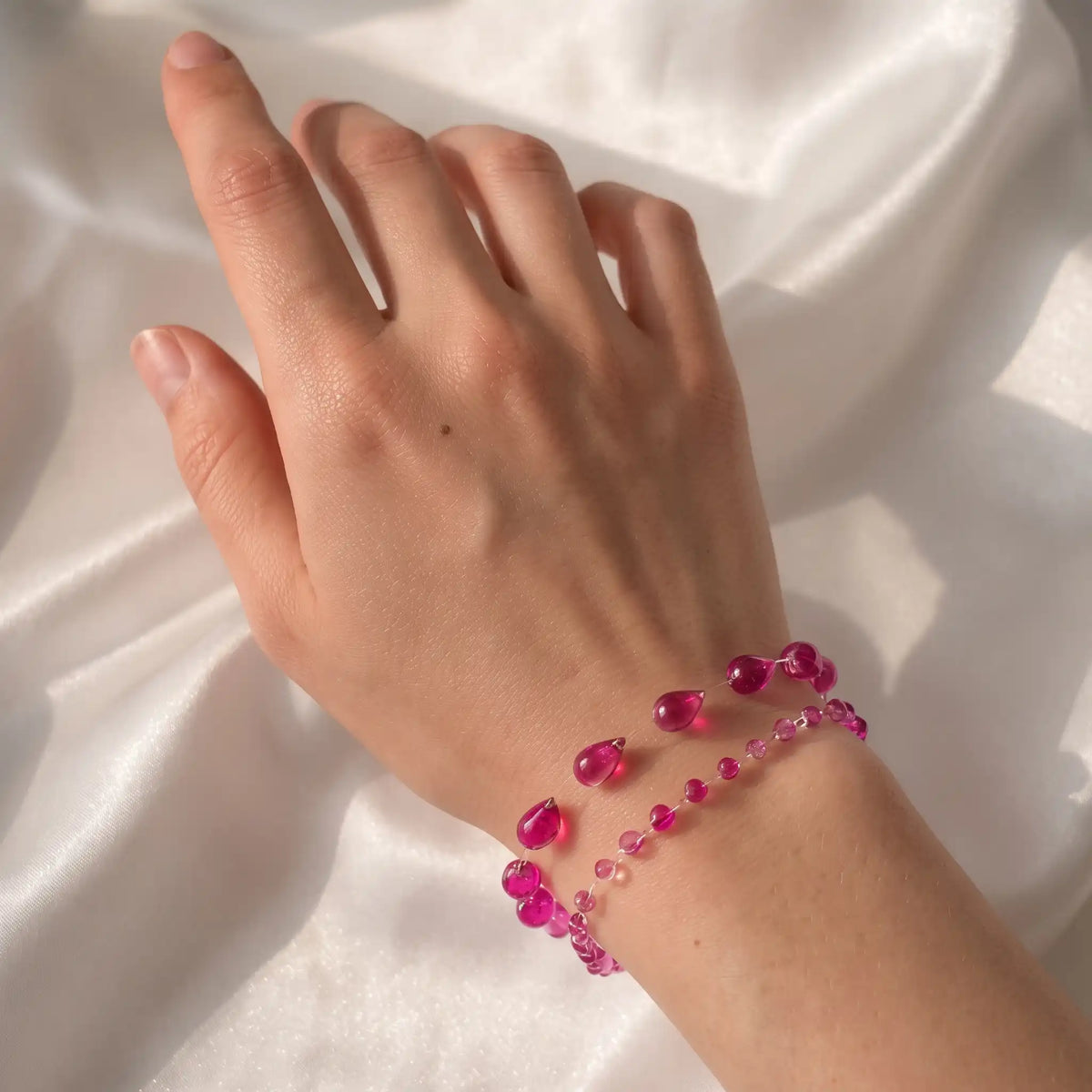 Bracelet Double Rang Rose Fuchsia