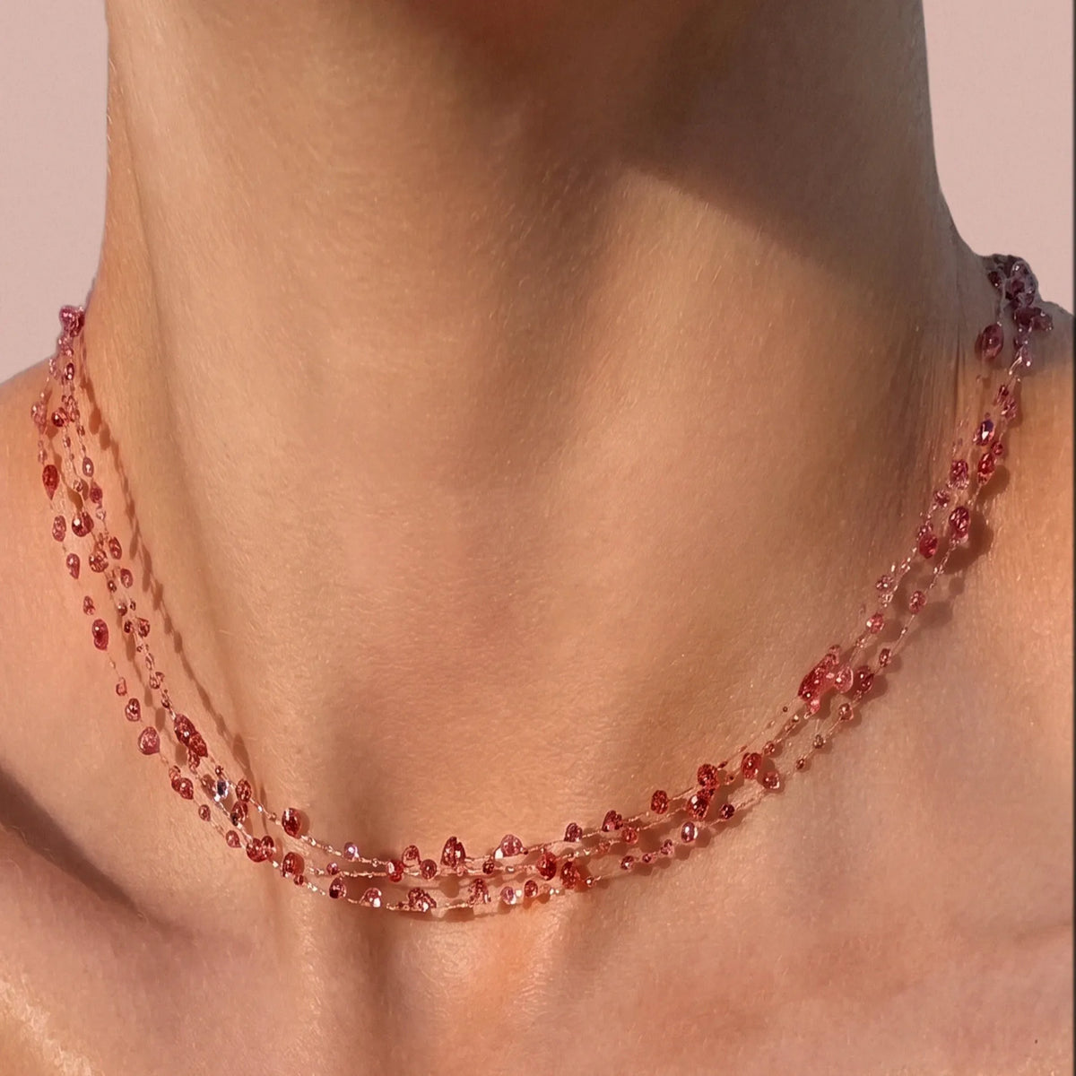 Collier Rouge Grenat (triple rang, petites perles)