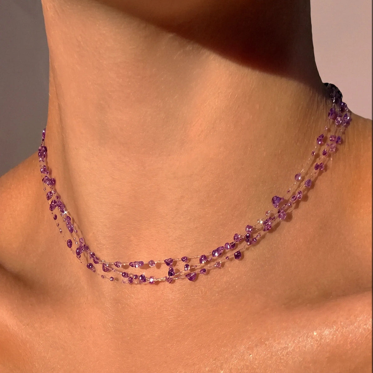 Collier Améthyste (triple rang, petites perles)