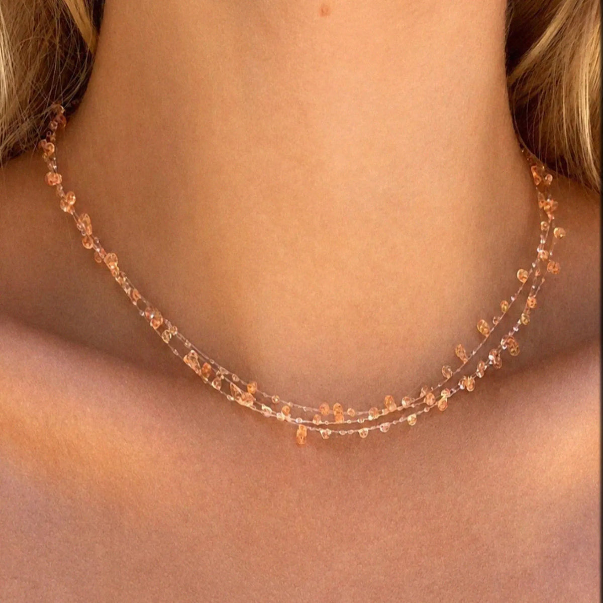 Collier Orange Pêche (triple rang, petites perles)