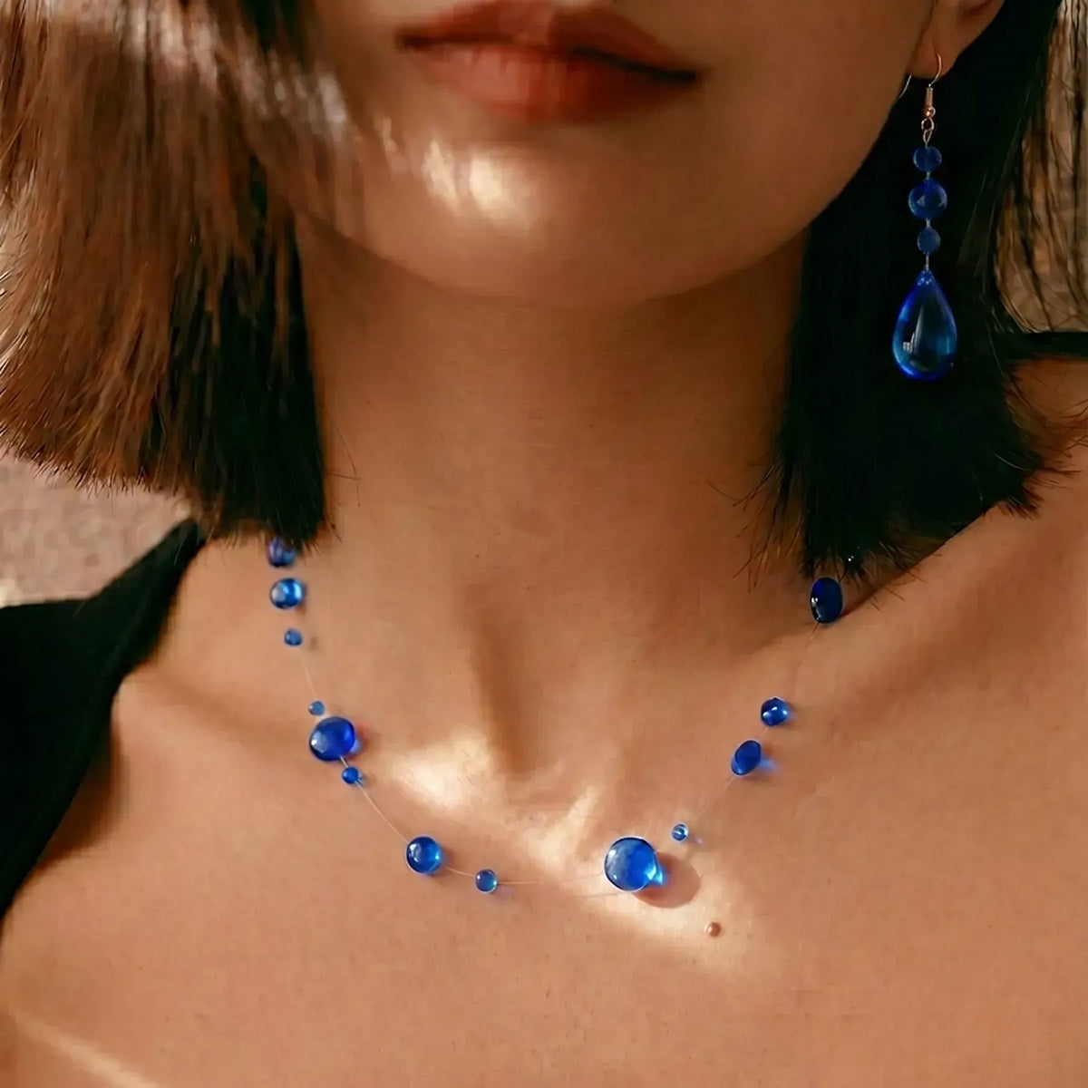 Collier Goutte Suspendue (Dispo en 8 coloris) - Bleu saphir