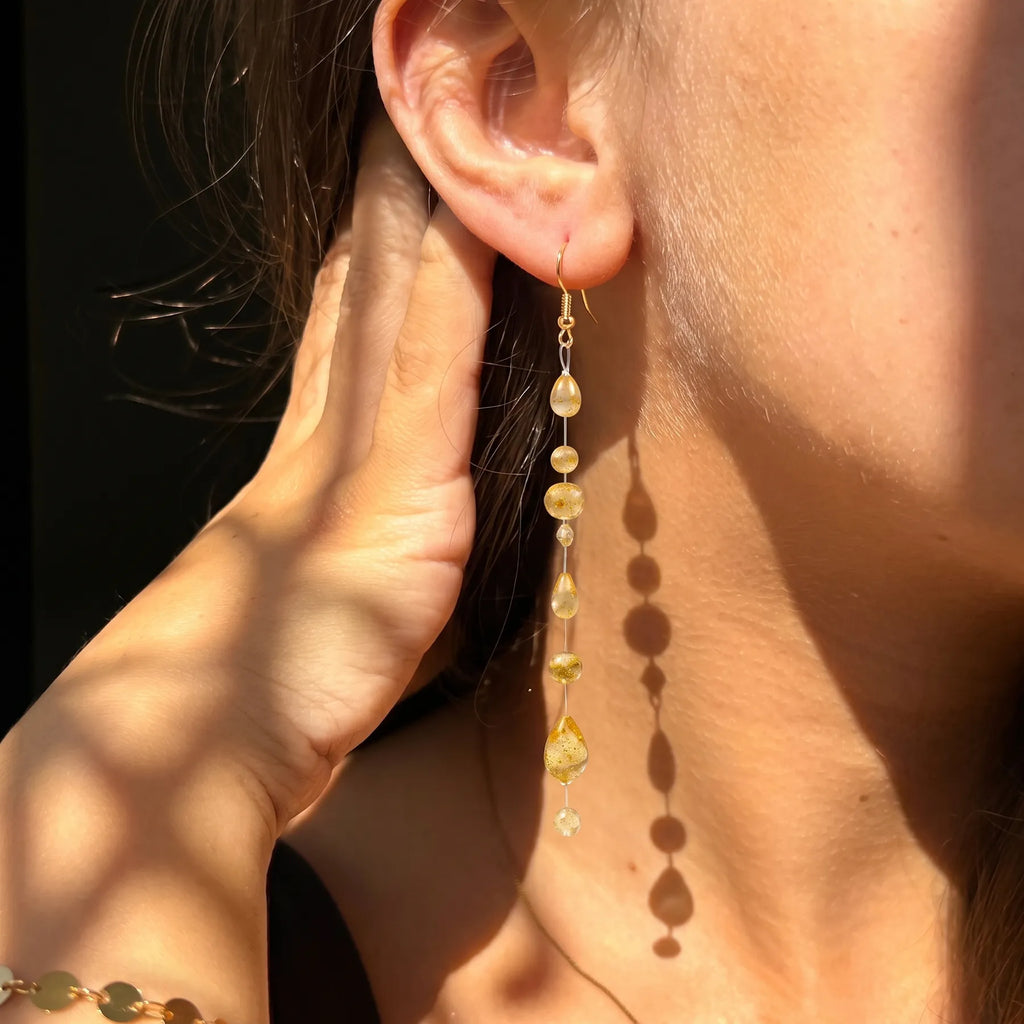 Boucles d'Oreilles Goutte — Doré Pailleté