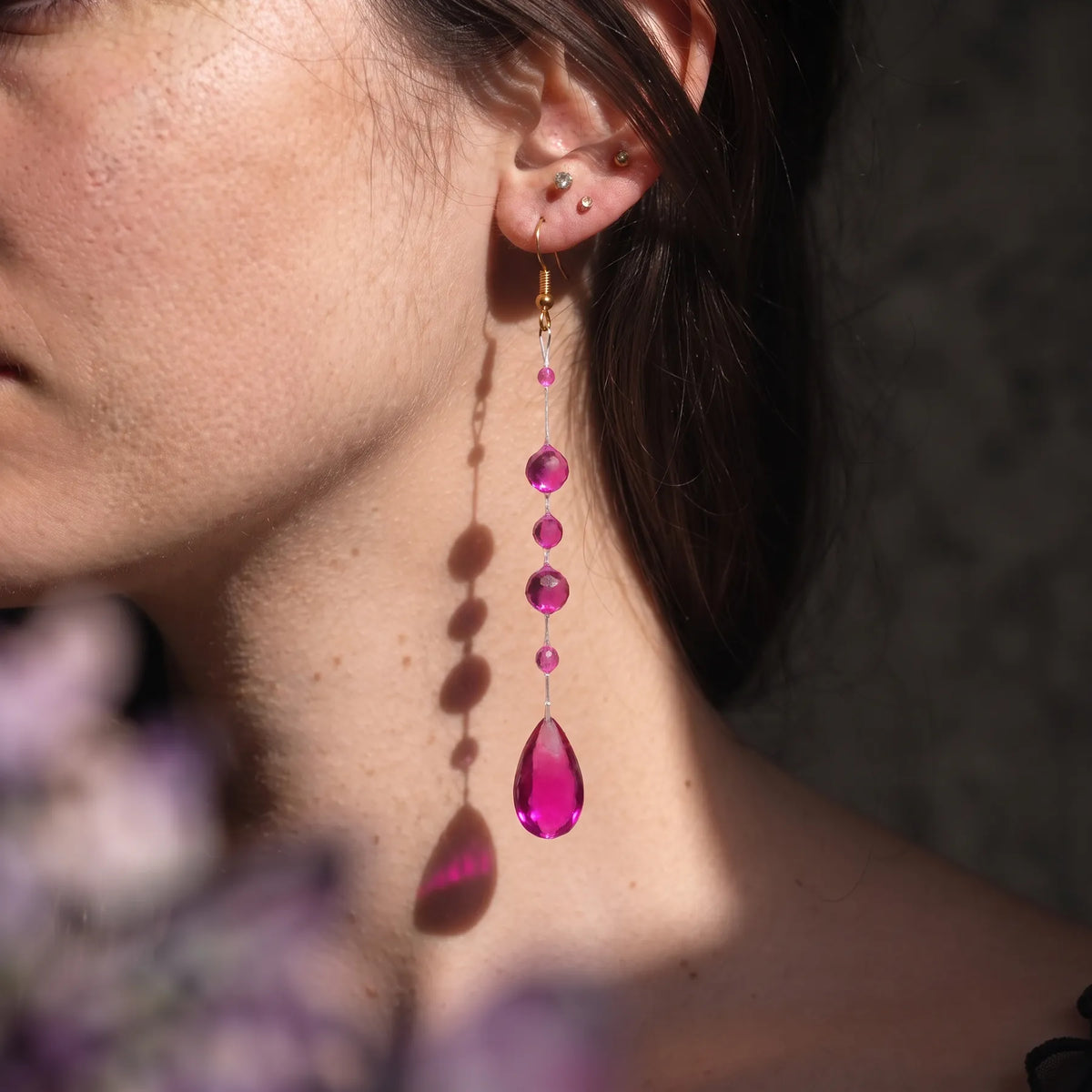 Boucles d'Oreilles Goutte — Rose Fuchsia